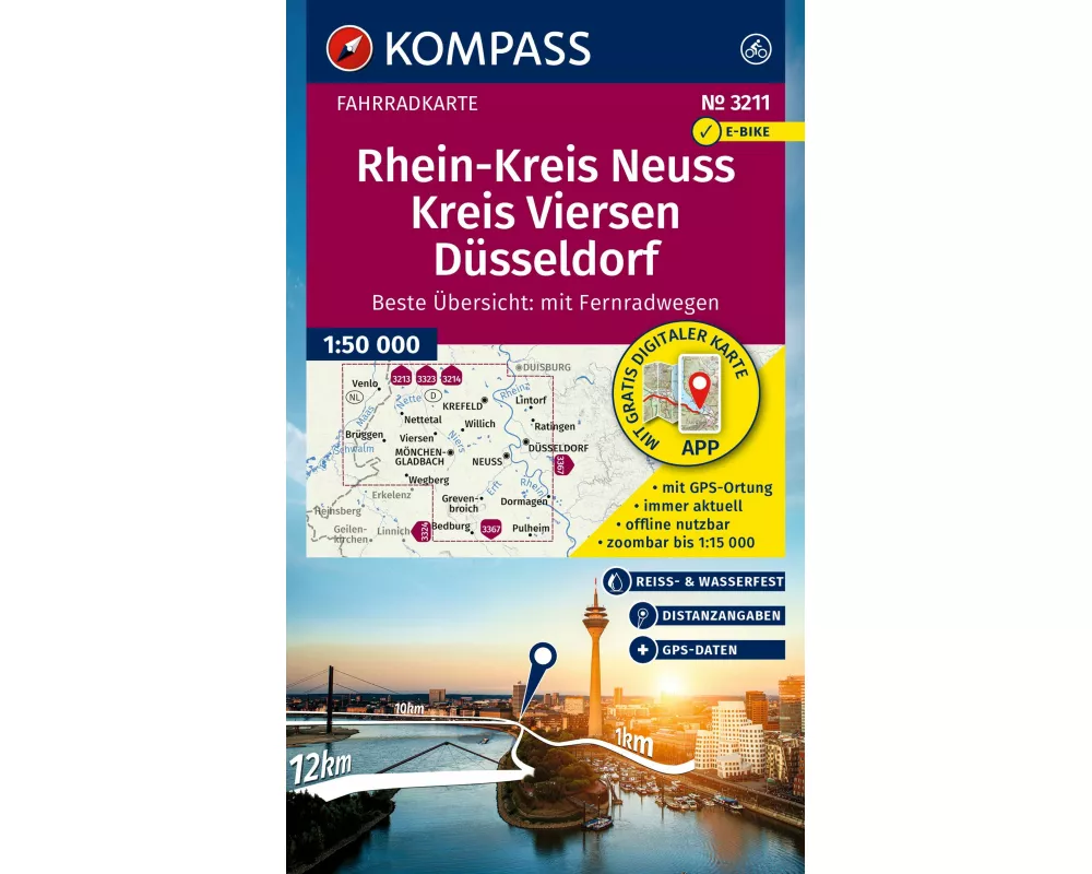 KOMPASS Fahrradkarte 3211 Rhein-Kreis Neuss, Kreis Viersen, Düsseldorf 1:50.000