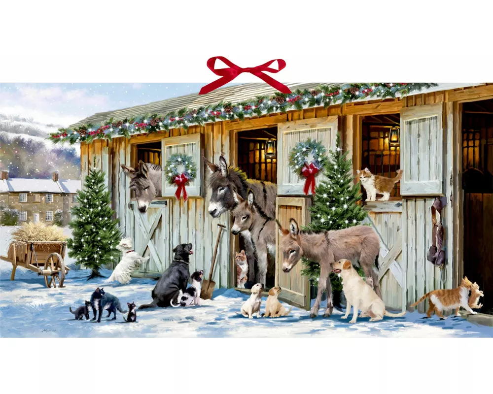 Wand-Adventskalender - Nostalgische Weihnacht bei den Tieren im Stall