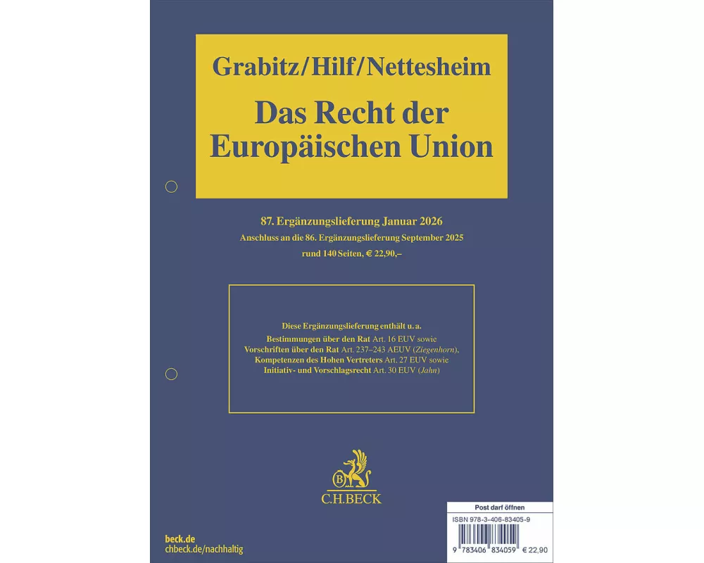 Das Recht der Europäischen Union 87. Ergänzungslieferung