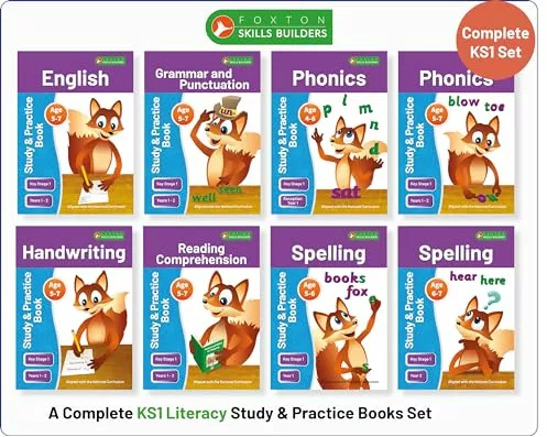 Complete Key Stage 1 Literacy Study & Practice Books - 8-book bundle! English, Phonics, Spelling, Handwriting, Reading Comprehension for AGES 4 - 7