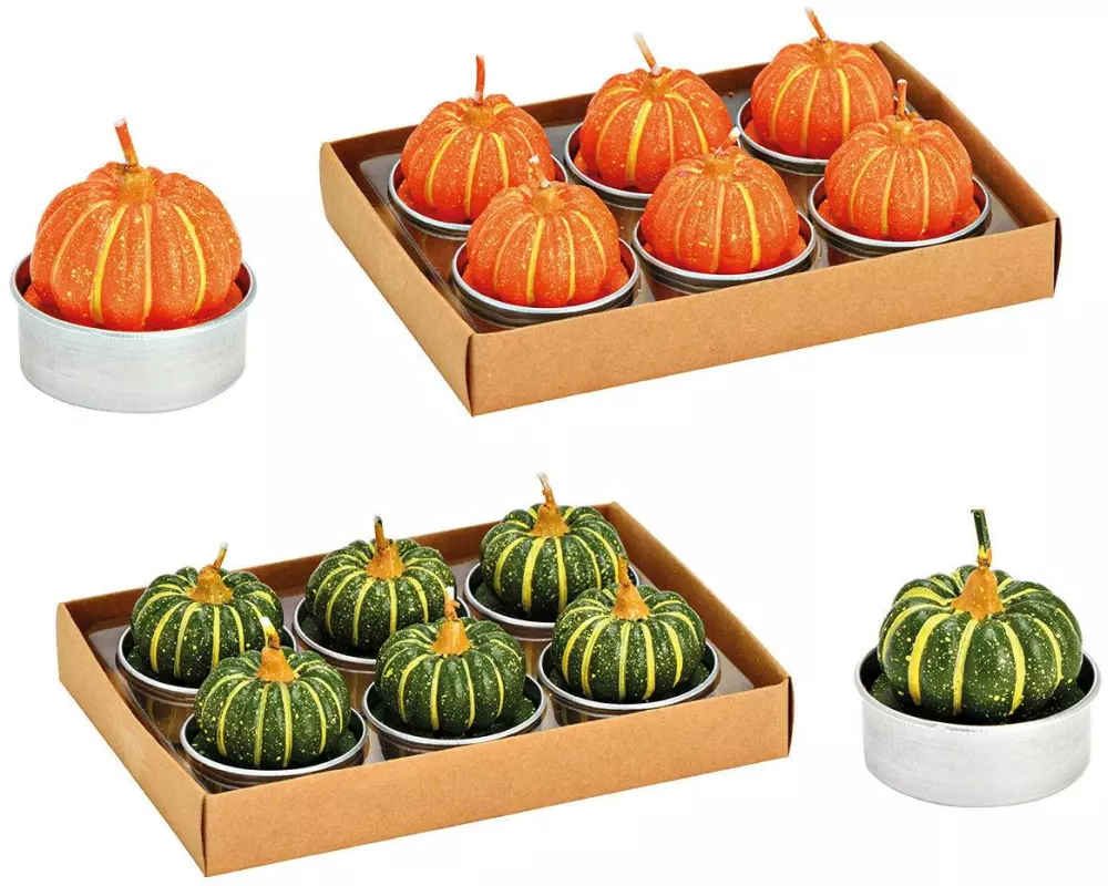 G. Wurm Kerzen Teelicht Kürbis 6 Stück, assortiert