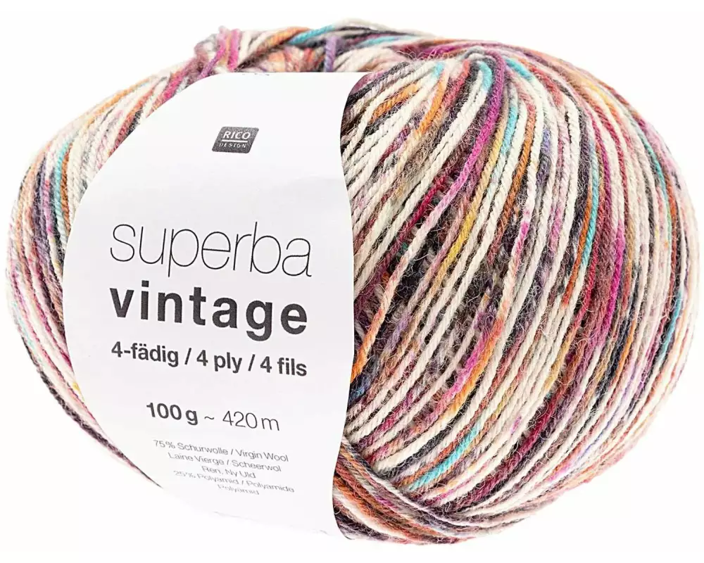 Rico Design Wolle Soft Vintage für Socken 4-fädig, 100 g, Mehrfarbig