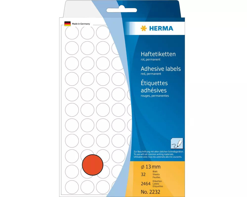 HERMA Vielzweck-Etiketten 2232 Ø 13 mm, 32 Blatt, Rot