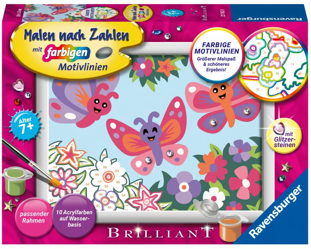 CreArt, Malen nach Zahlen Kinder - Fröhliche Schmetterlinge