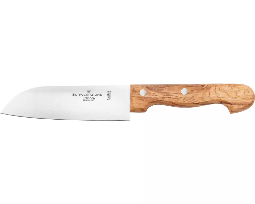 Schwertkrone Santoku Kochmesser Olivenholz - 15 cm Silber/Braun