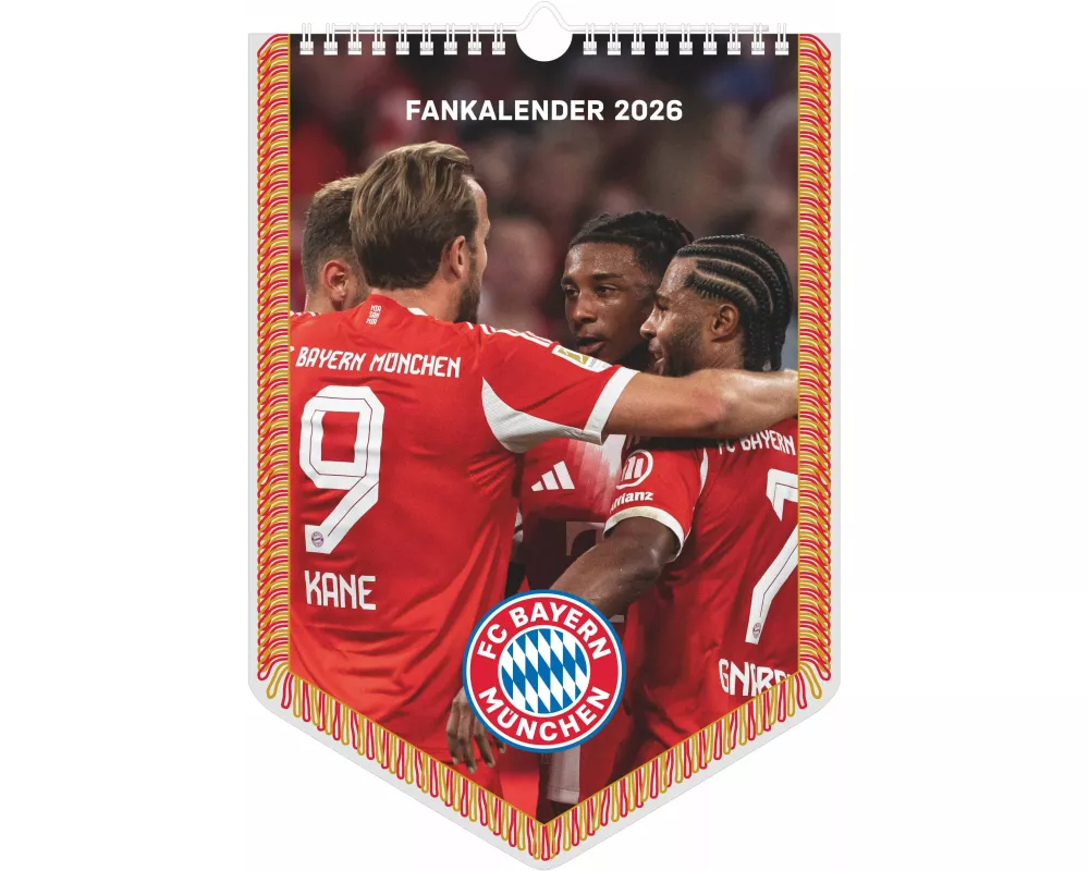 N Neumann - FC Bayern München 2026 – Mini-Bannerkalender 21x30 cm mit 12 Monatsblättern, deutschem Kalendarium & Spiralbindung, Fußball-Fankalender mi