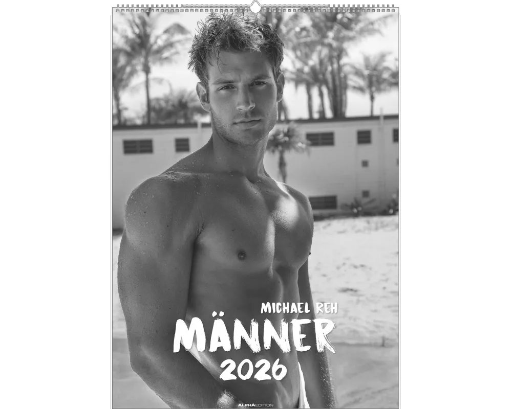 Alpha Edition - Männer 2026 – Wandkalender 50×70 cm mit 12 ästhetischen Schwarz-Weiß-Fotografien, kunstvoller Erotik-Kalender für stilvolle Räume, dek