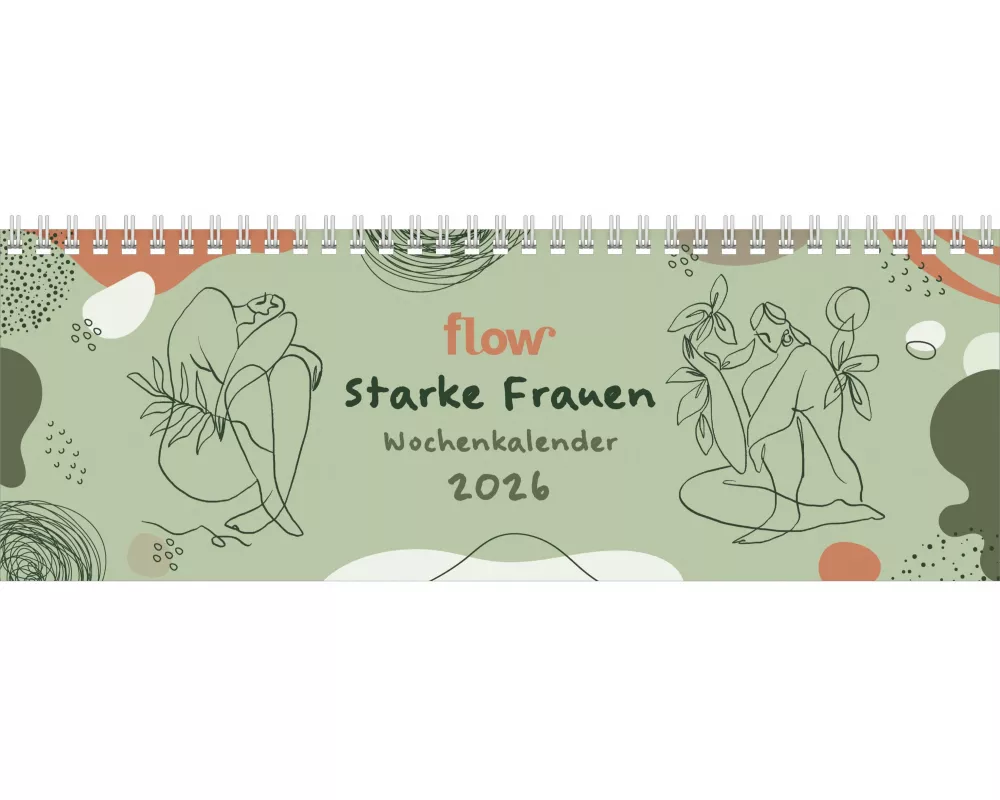 Flow - Starke Frauen 2026 - Tischquerkalender 29,7 x 10,5 cm mit 52 Line-Art-Porträts & inspirierenden Sprüchen, Wochenplaner mit viel Platz für Notiz