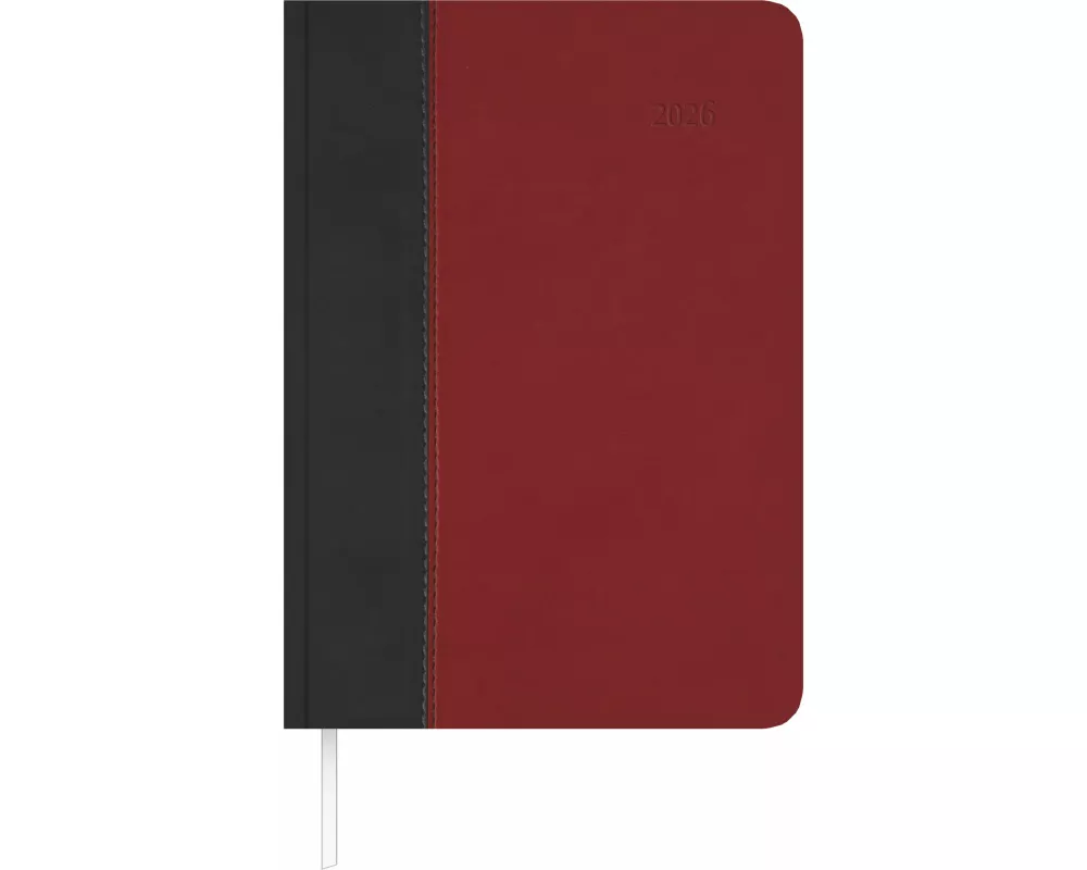 Zettler Buchkalender Premium Fire schwarz-rot A5 2026 – Tageskalender 15 × 21 cm, 1 Tag/1 Seite, Tucson-Einband mit Ziernaht, Monatsregister, 7–22 Uhr