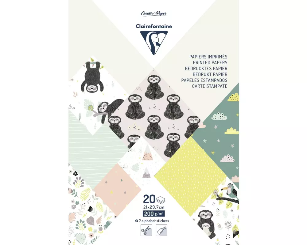 Clairefontaine Bastelpapier Faultier A4, 200 g/m², 20 Blatt