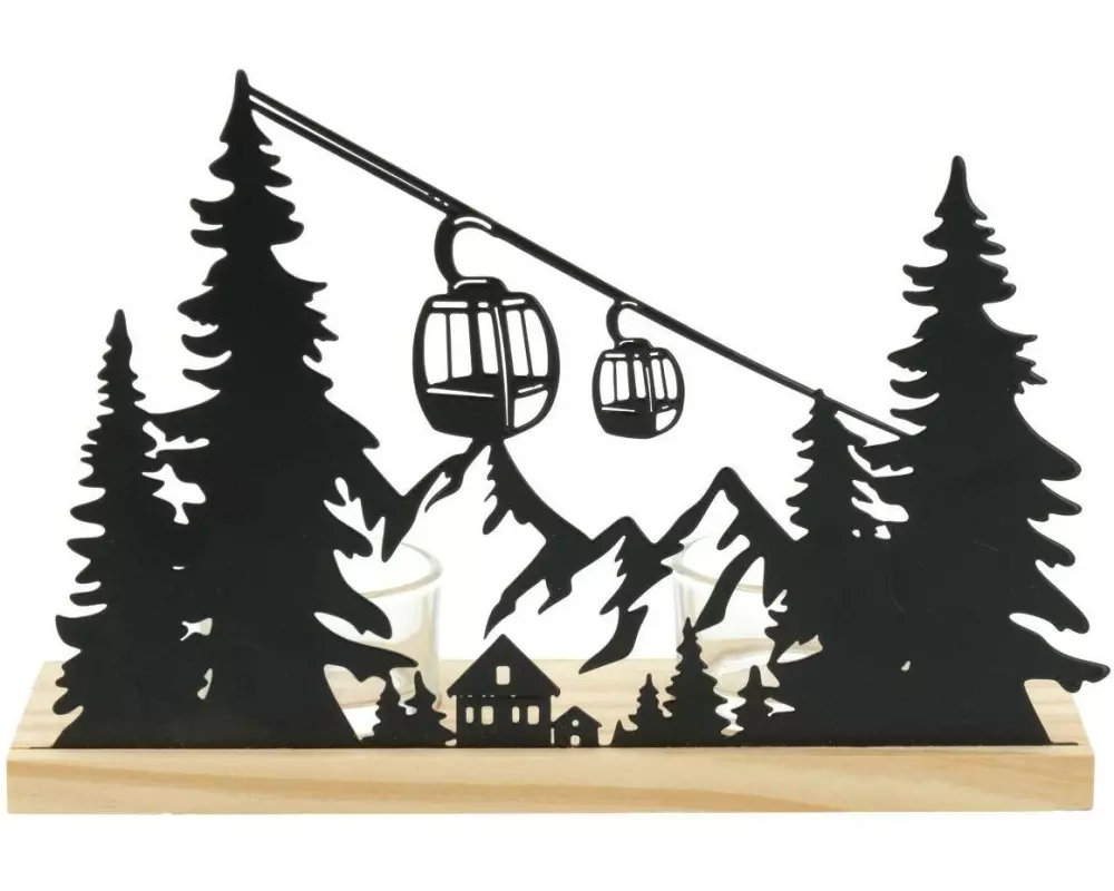 G. Wurm Teelichthalter Gondelfahrt Schwarz/Braun, Holz/Metall