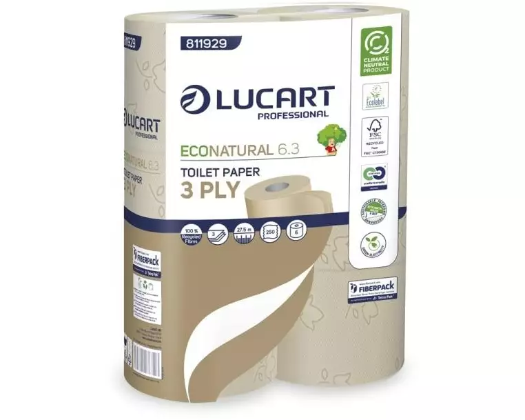 Lucart Eco Natural Toilettenpapier 3-lagig 6 Rollen, recycling