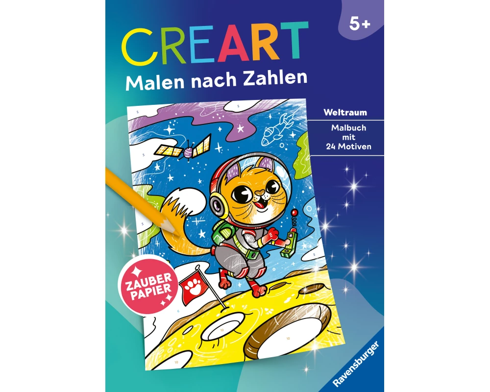 CreArt Malen nach Zahlen ab 5 - Zauberpapier: Weltraum