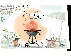 Doppelkarte / Zum Geburtstag (Grillen) / quer