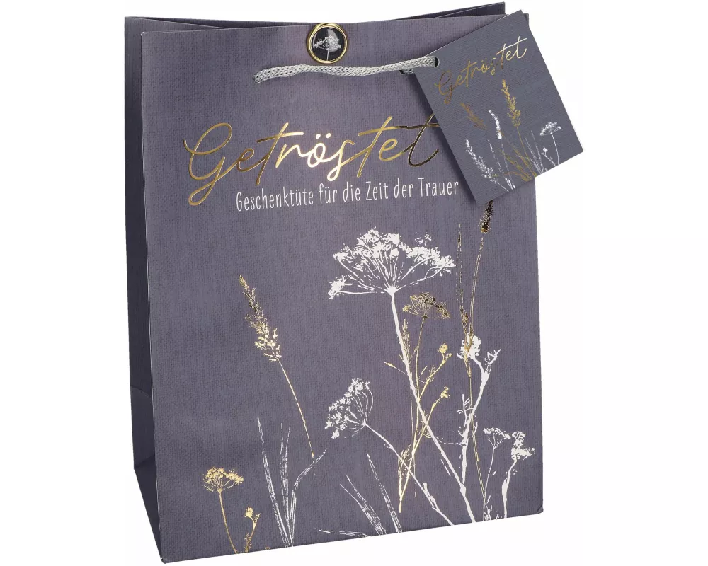 Butzon & Bercker Geschenkset Trauer 23 x 18 x 10 cm – farbig bedruckte Geschenktüte mit Folienprägung, Tragekordel, Brad Verschluss, liebevolles Traue