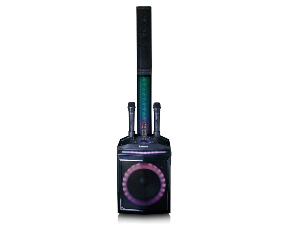Lenco PA-Anlage PA-220BK, 2 Mikrofone,, BT, Party Licht, 120W RMS