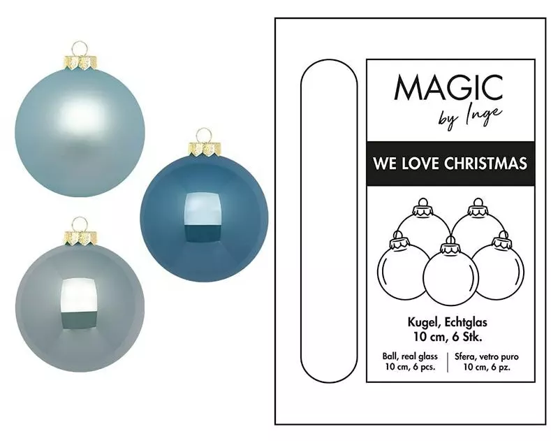 INGES CHRISTMAS DECOR Weihnachtskugel Elysian Blue Ø 10 cm 6 Stück