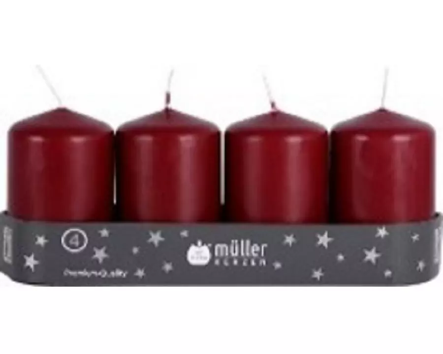 müller Kerzen Stumpenkerze Dunkelrot, 4 Stück