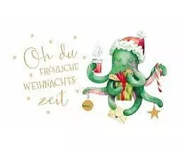 Doppelkarte. Green Karma X-MAS - Oktopus in Weihnachtsstimmung