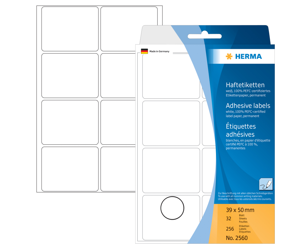 HERMA Etiketten 39×50mm 2560 weiss 256 Stück