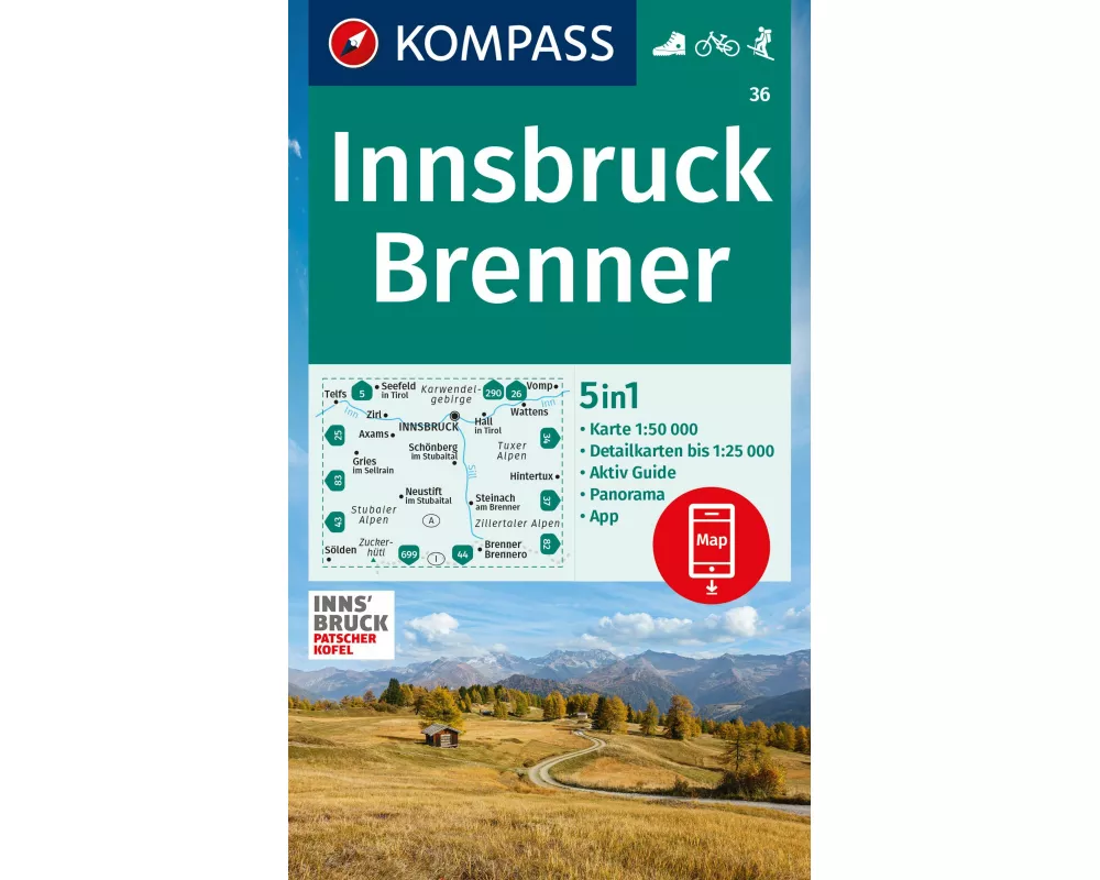 KOMPASS Wanderkarte 36 Innsbruck, Brenner 1:50.000