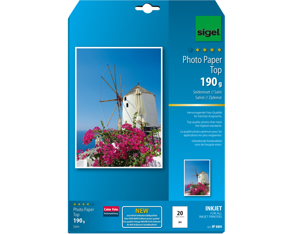 SIGEL InkJet Fotopapier A4 IP684 190g,matt, weiss 20 Blatt
