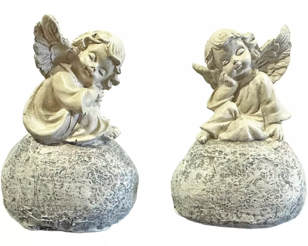Dameco Grabdekoration Engelfiguren auf Stein, Kunstharz, Grau