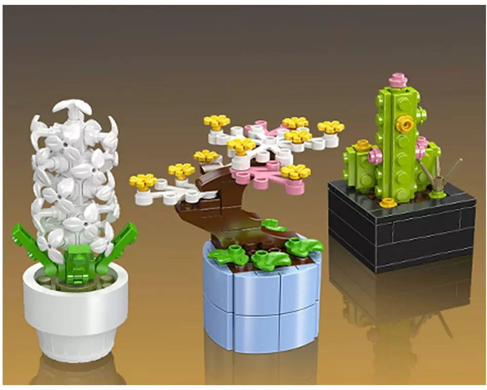 Mould King Mini-Topfblumen Set mit 3 Pflanzenmotiven