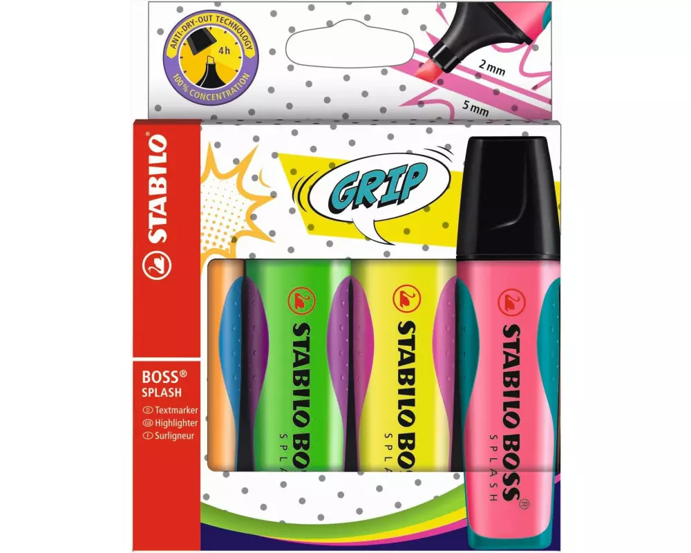 STABILO Textmarker Boss Splash Mehrfarbig, 4 Stück