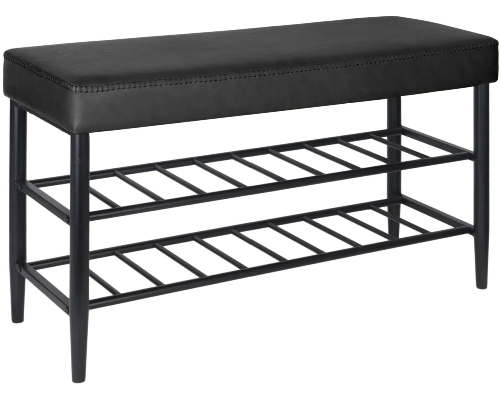 relaxdays Schuhbank mit zwei Ablagen 80 x 50 cm, Schwarz