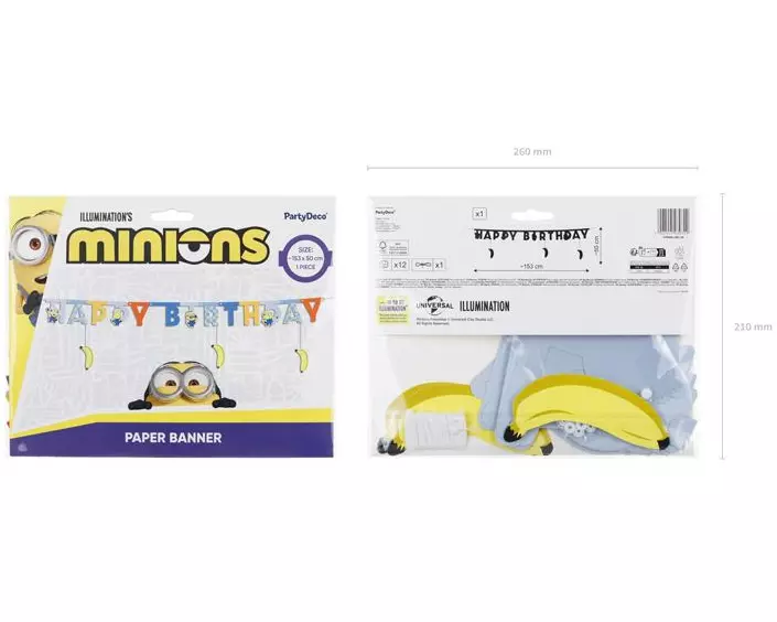 Partydeco PartyDeco Happy Birthday Banner Minions 1.53 m, Mehrfarbig