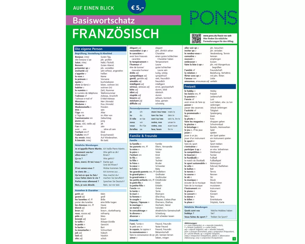 PONS Basiswortschatz auf einen Blick Französisch