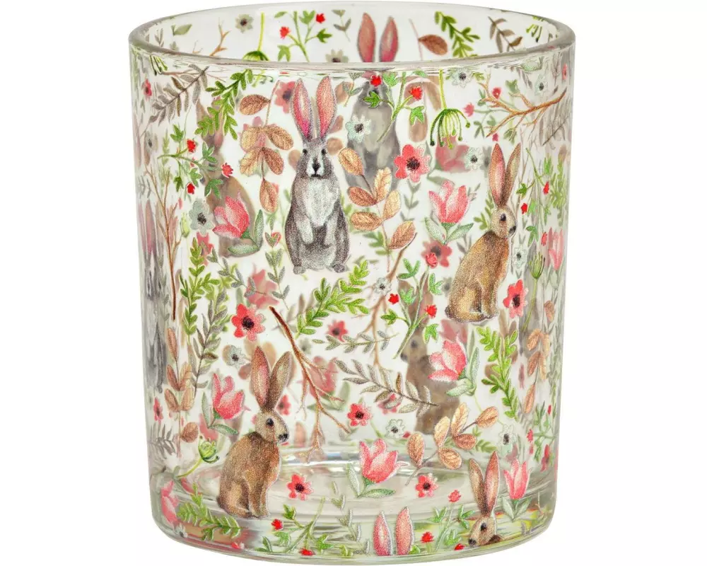 G. Wurm Windlicht mit Hasendekor 9 x 10 x 9 cm