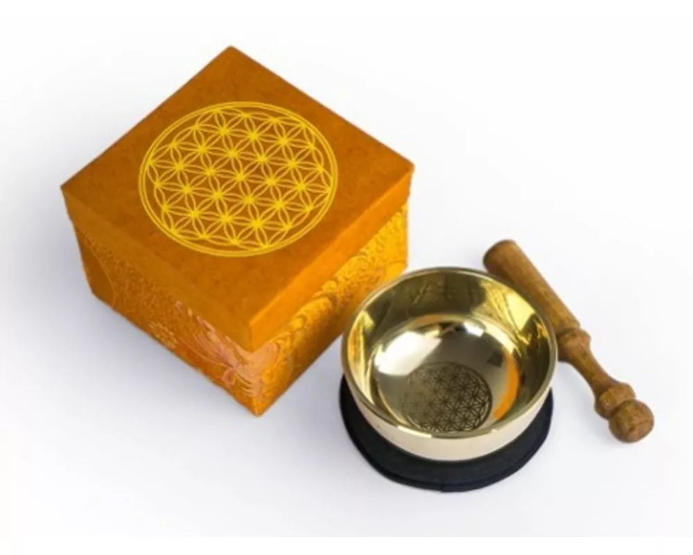 Klangschalen-Set mit Gravur Blume des Lebens Größe M