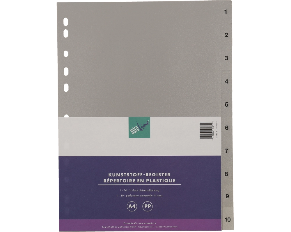 BÜROLINE Register PP A4 40936 grau 1-10
