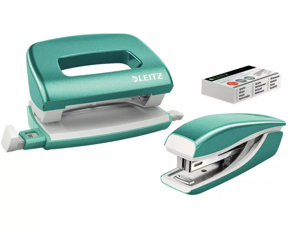 Leitz Locher und Mini-Heftgerät WOW 10 Seiten, Eisblau