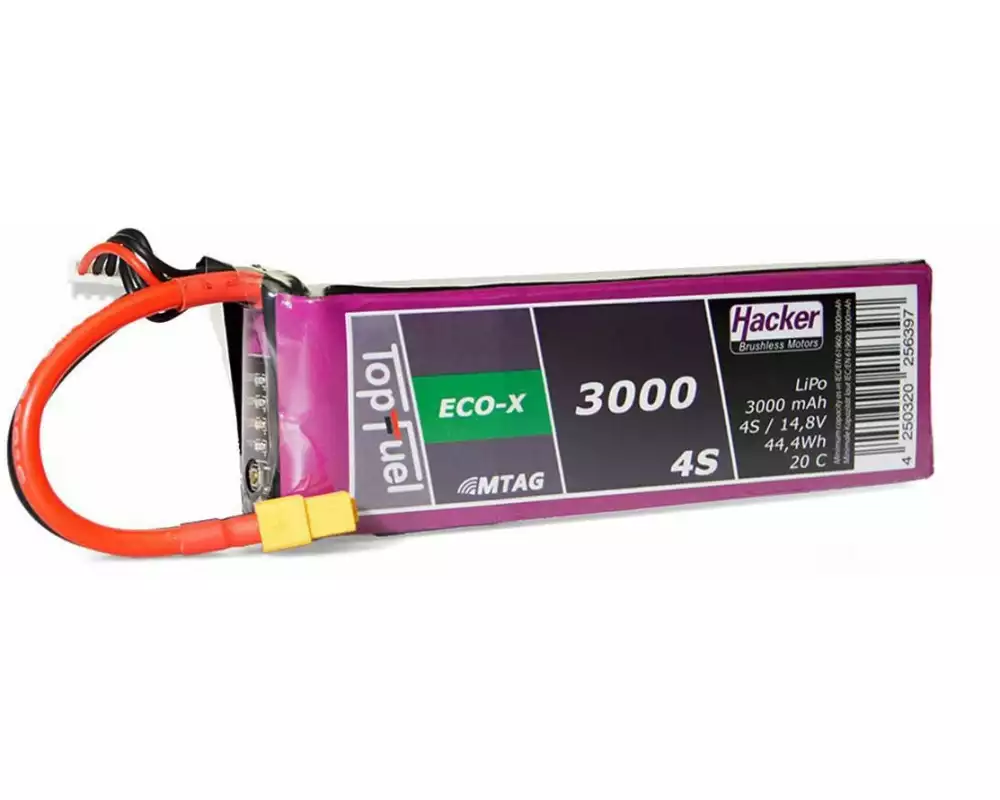 Hacker RC-Akku LiPo 3000 mAh 14.8 V 20C TopFuel ECO-X MTAG