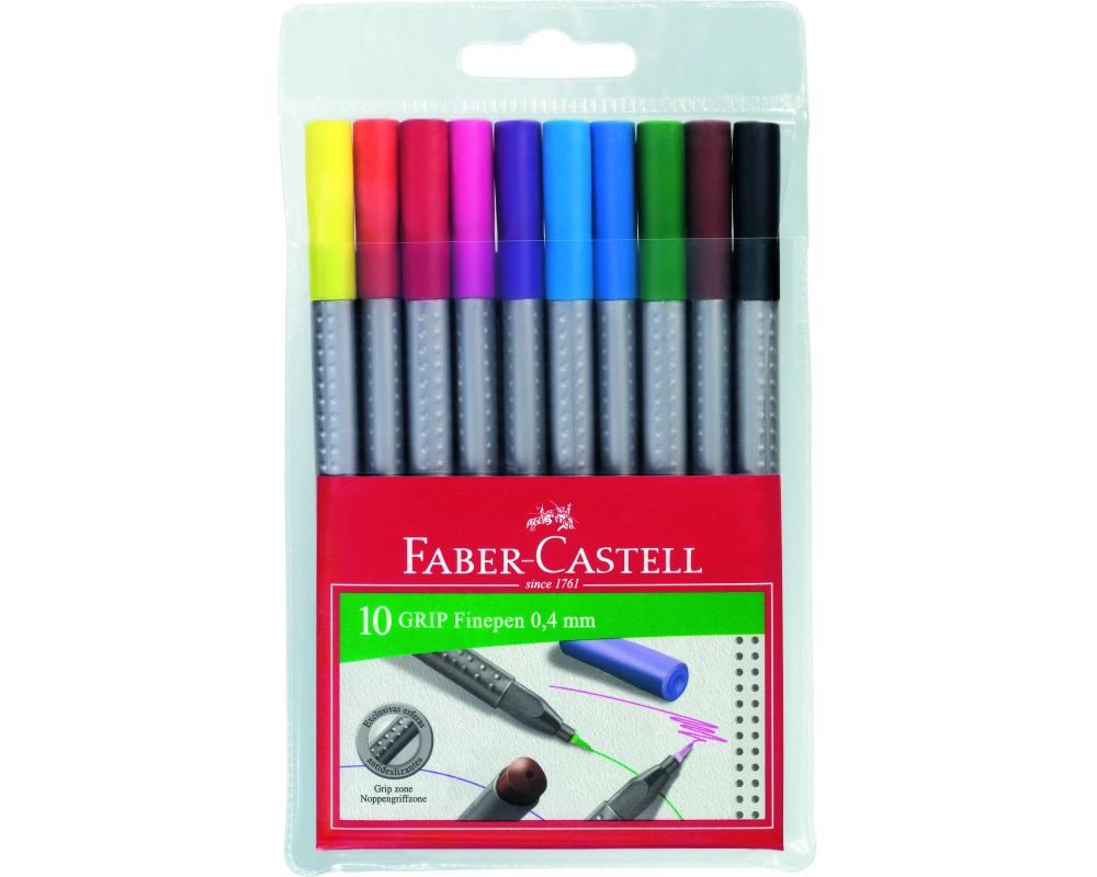 FABER-CASTELL Grip Finepen 0,4mm 151610 10 Farben, Etui