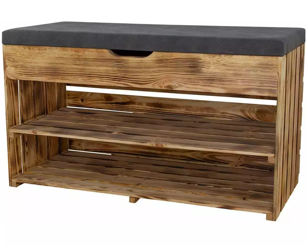 Holz Zollhaus Sitzbank mit Ablage, Braun geflammt, 90 x 55 cm