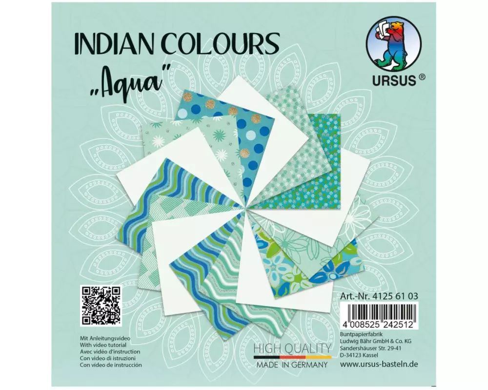 URSUS Bastelpapier Indian Colours 13.7 x 13.7 cm, 130 g/m², Aqua