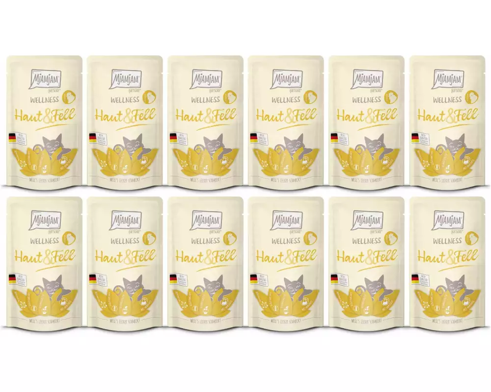 Mjamjam Nassfutter Wellness Haut & Fell Huhn, 12 x 125 g