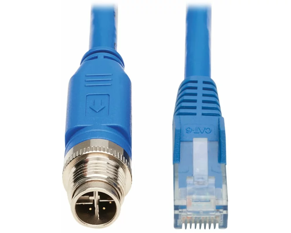 EATON TRIPPLITE M12, X-Code, Cat6, 1G, UTP, CMR-LP, Ethernet Cable, M12m/RJ45m, IP68, PoE, Blue, 2m 6.6 ft.