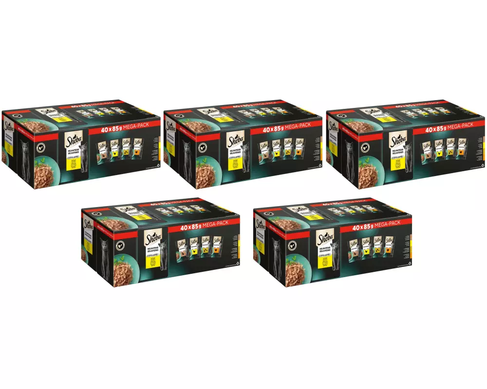 Sheba Nassfutter Delikatesse in Gelée Geflügel Variation, 5x40x85g