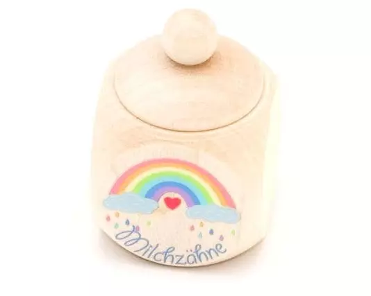 HobbyFun Holzartikel Milchzahndose Regenbogen 4 x 4 cm, 1 Stück