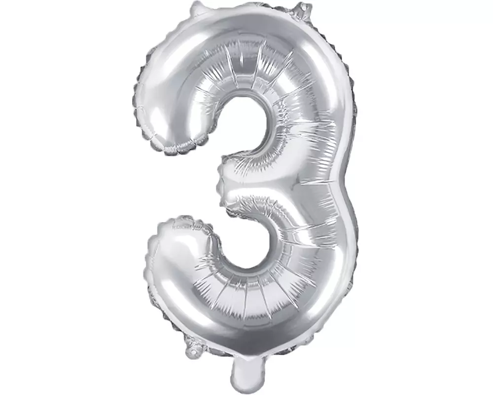 Partydeco Folienballon Zahl 3 klein 35 cm, silber, 1 Stück