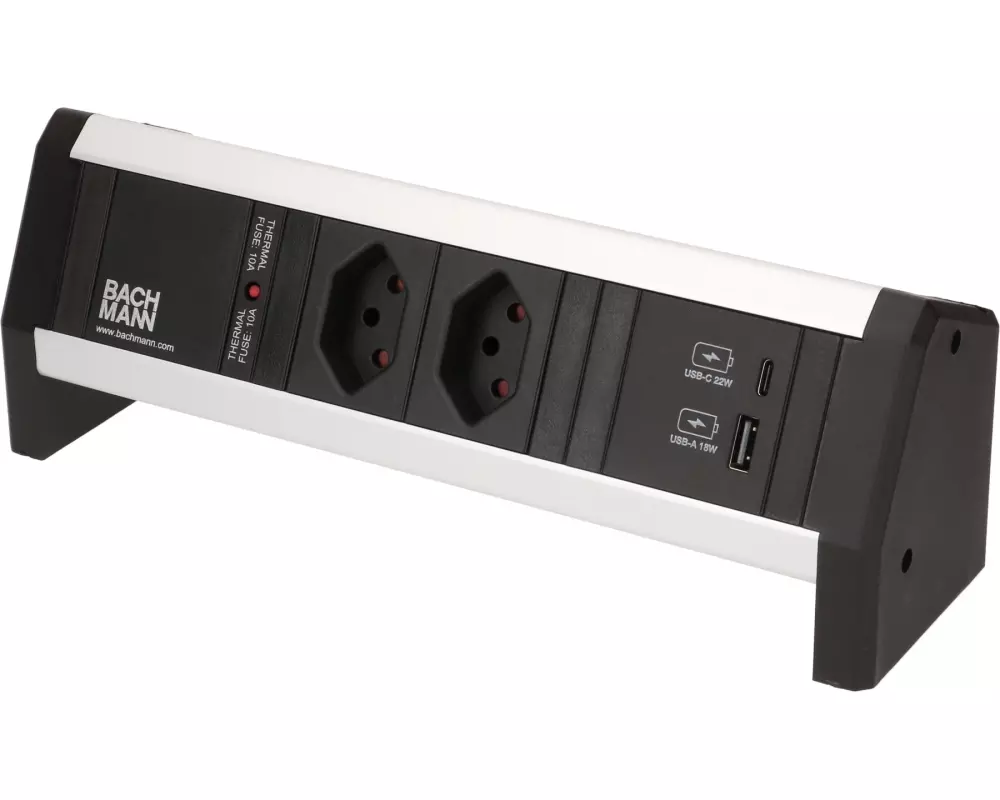 Bachmann Tischsteckdosenleiste DESK 1, 2x T13, 1x USB A/C