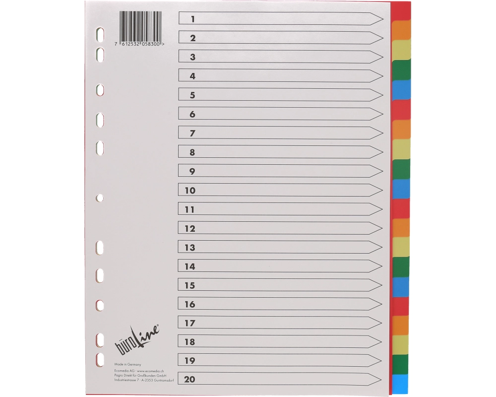 BÜROLINE Register PP A4+ 40992 bunt 20-teilig