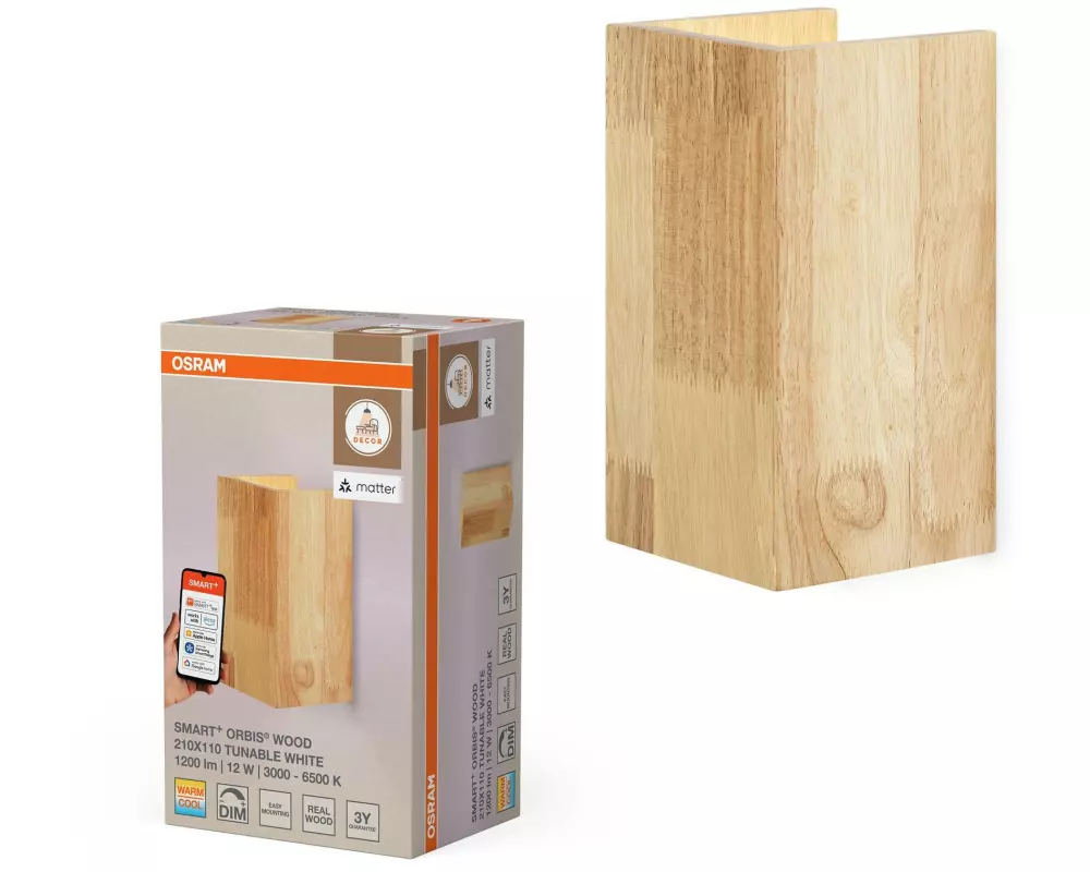 OSRAM Wandleuchte SMART+ Orbis Wood rectangular 200 x 110 mm TW