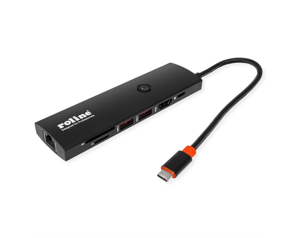 ROLINE USB 3.2 Gen2 Typ C Multiport Dockingstation, HDMI 4K60, USB 3.2 Gen2, USB-C PD, LAN, SD-Card Reader