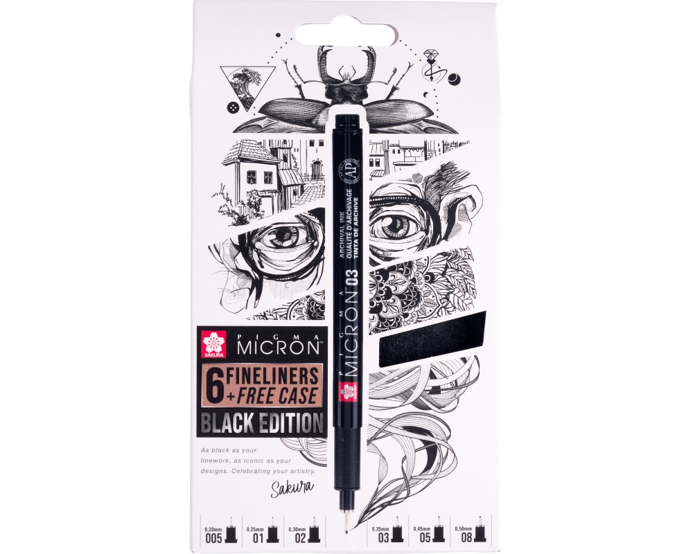 SAKURA Pigma Micron Set 0.05-0.8mm POXSDKB6 mit Stifteetui 6 Stück